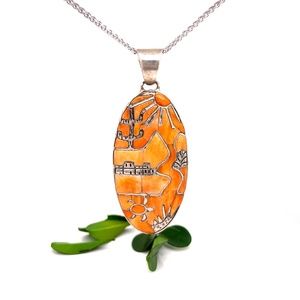 Sterling Silver 925 Orange Pendant